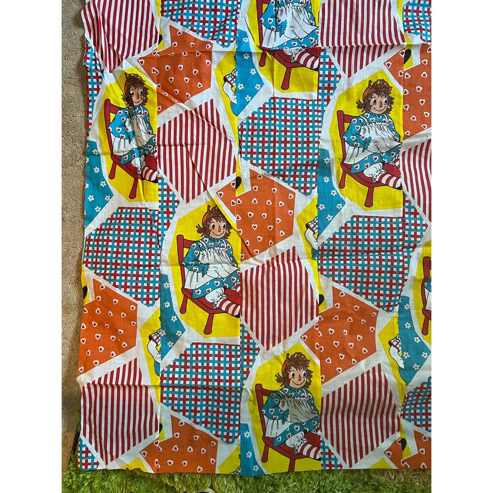 Vintage Raggedy Ann fabric 70” wide  39” long- 9 panels,  patchwork